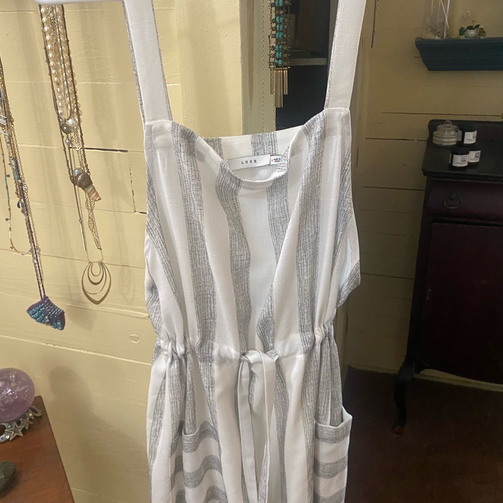 Lush White and Gray Striped Maxi Dress